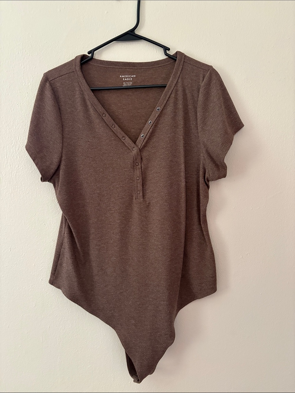 American Eagle Outfitters Brown Short-Sleeve Snap Henley Bodysuit